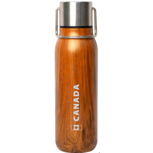 Stainless Steel Insulated Sport Bottle with Handle and Straw in Teakwood