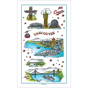 Tea Towel - Vancouver Sketch 65x40cm(CJ010) Tea Towel - Vancouver Sketch 65x40cm