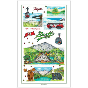 Tea Towel - Canadian Rockies Jasper Banff Sketch 65x40cm(CJ011) Tea Towel - Canadian Rockies Jasper Banff Sketch 65x40cm