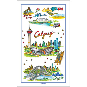 Tea Towel - Alberta Calgary Edmonton Sketch 65x40cm(CJ012) Tea Towel - Alberta Calgary Edmonton Sketch 65x40cm